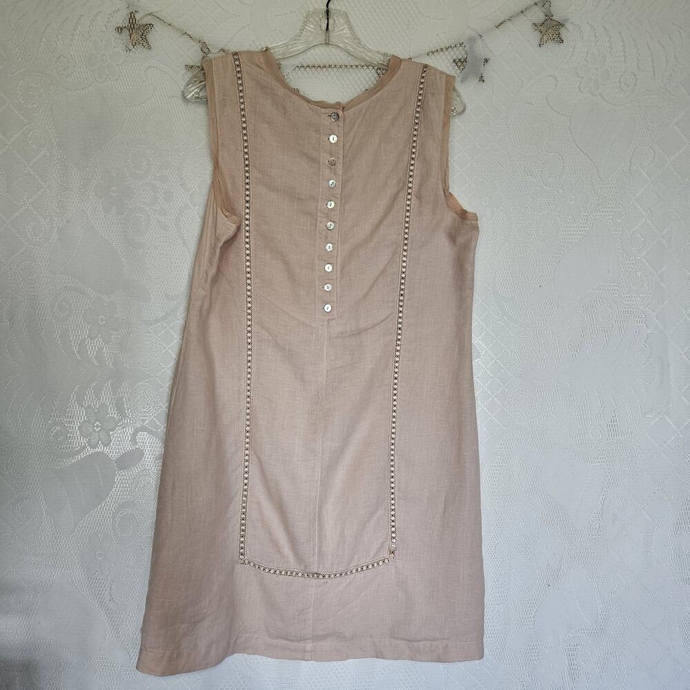 Johnny Was Collection 100% Linen Mini Shift Dress Soft Pink Lace Crochet Y2K 90s - Picture 2 of 12